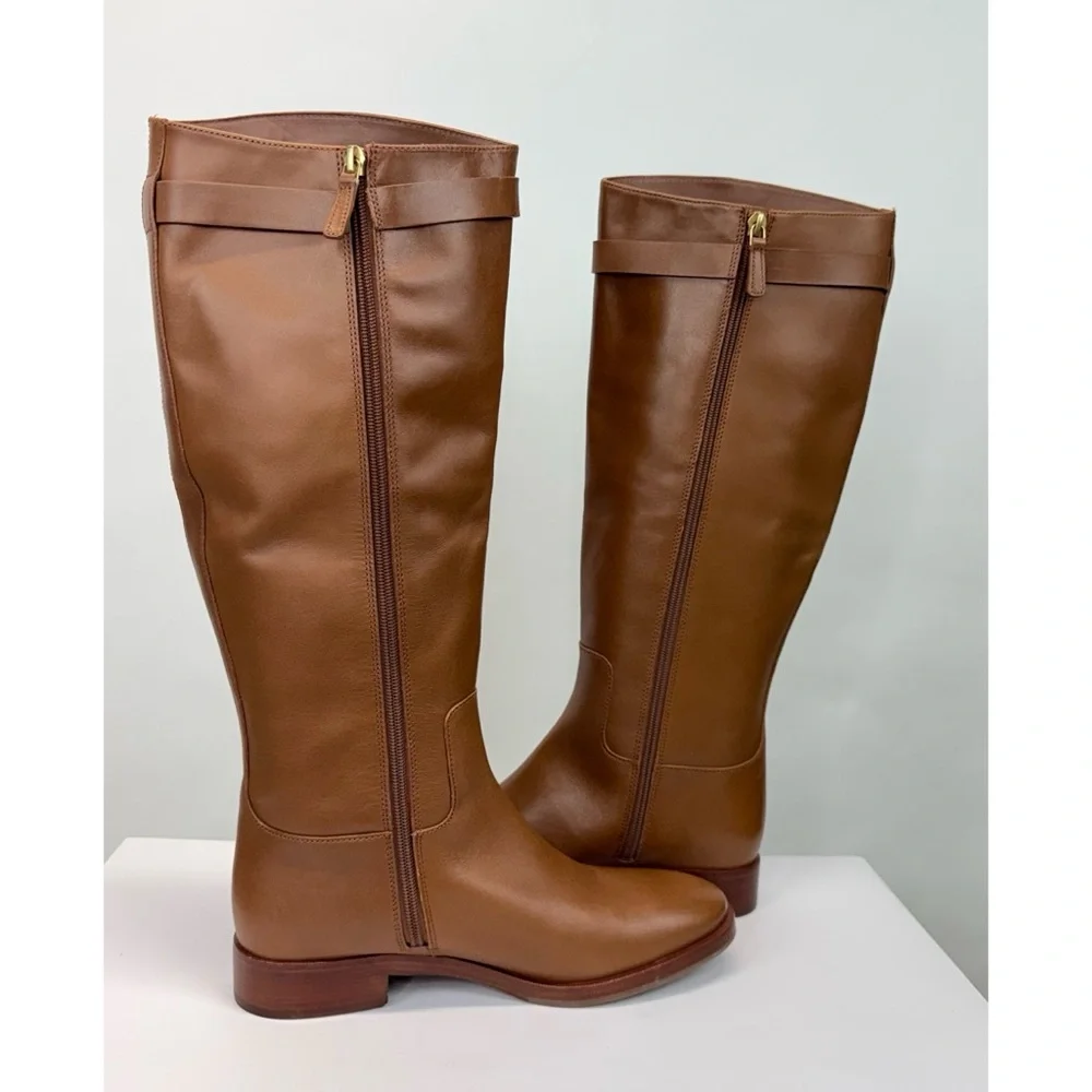 New Tory Burch Everly Strap Riding Boot Sierra Sz 7.5